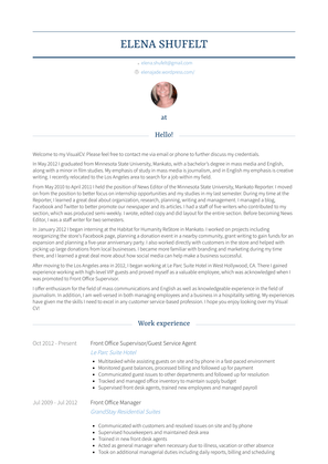 Front Office Supervisor/Guest Service Agent Resume Sample and Template