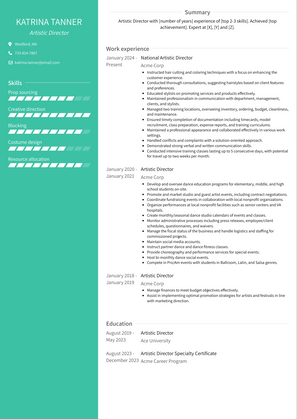 Artistic Director Resume Sample and Template