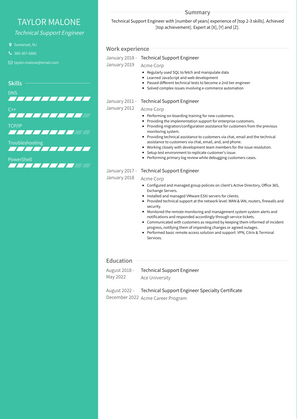 Technical Support Engineer Resume Sample and Template