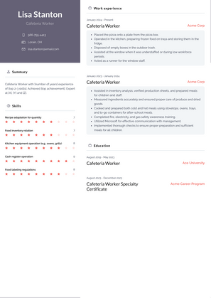 Cafeteria Worker Resume Sample and Template