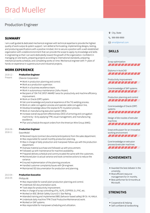 Production Engineer CV Example and Template