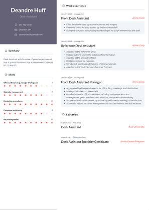 Desk Assistant Resume Sample and Template