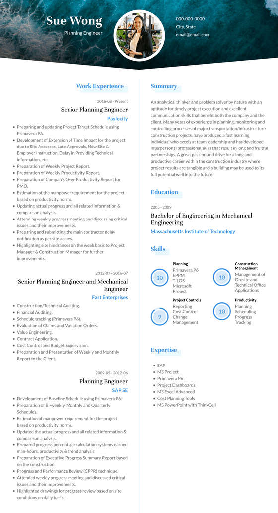 Engineer Resume Template - Fuji | VisualCV