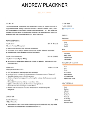 Security Guard Resume Sample and Template