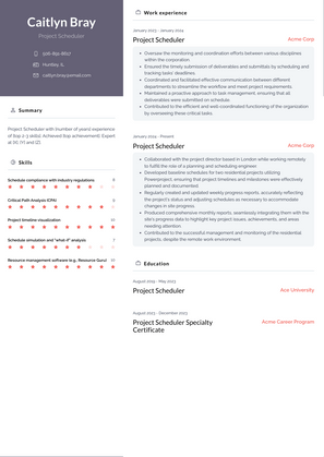 Project Scheduler Resume Sample and Template