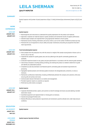 Quality Inspector Resume Sample and Template