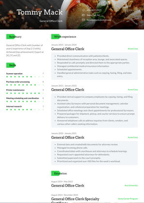 General Office Clerk Resume Sample and Template