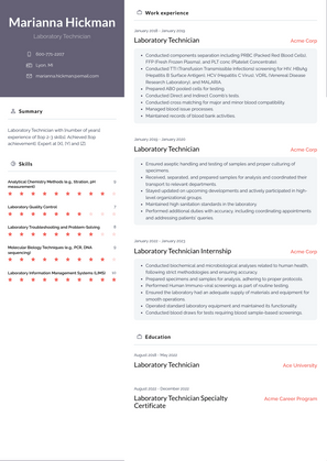 Laboratory Technician Resume Sample and Template