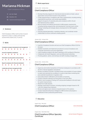 Chief Compliance Officer Resume Sample and Template