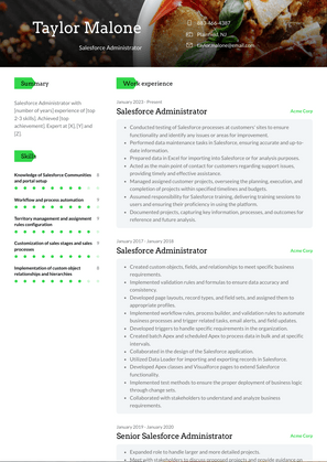 Salesforce Administrator Resume Sample and Template