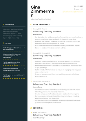 Laboratory Teaching Assistant Resume Sample and Template