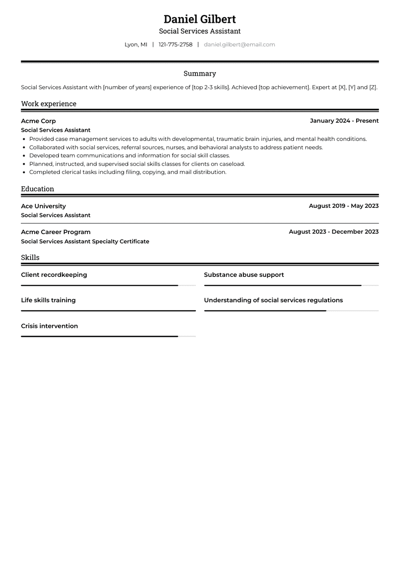 Social Services Assistant Resume Sample and Template