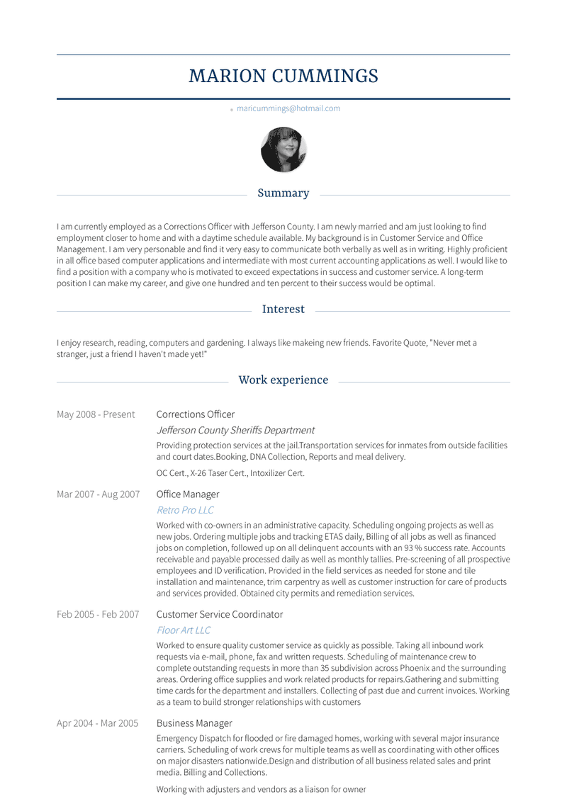 Corrections Officer Resume Sample and Template