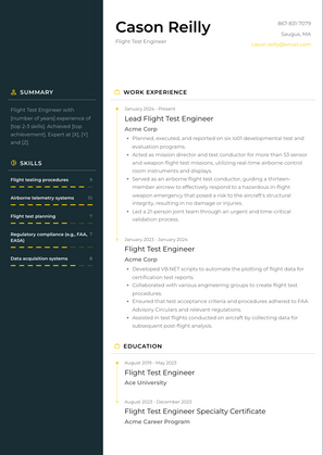 Flight Test Engineer Resume Sample and Template