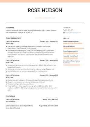 Electrical Technician Resume Sample and Template