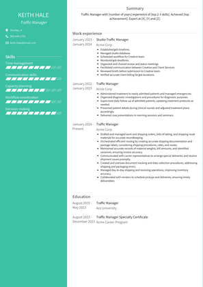 Traffic Manager Resume Sample and Template