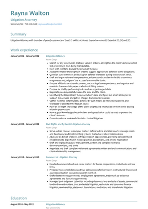Litigation Attorney Resume Sample and Template