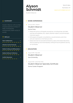Student Observer Resume Sample and Template