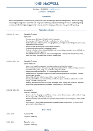 Associate Producer Resume Sample and Template