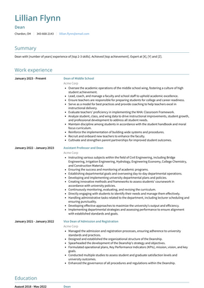 Dean Resume Sample and Template
