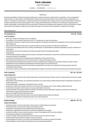 Lead Test Engineer Resume Sample and Template