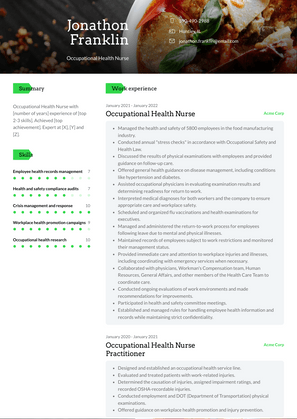 Occupational Health Nurse Resume Sample and Template