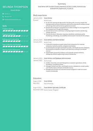 Grant Writer Resume Sample and Template