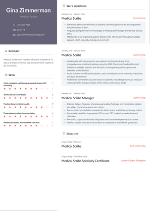 Medical Scribe Resume Sample and Template