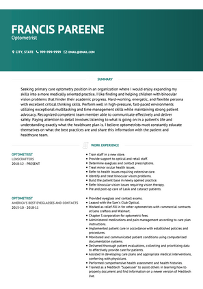 Optometrist CV Example and Template