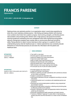 Optometrist Resume Sample and Template