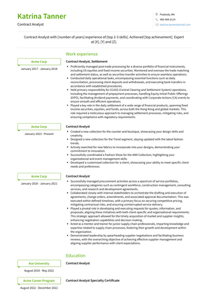 Contract Analyst Resume Sample and Template