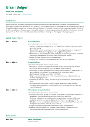 Research Assistant CV Example and Template