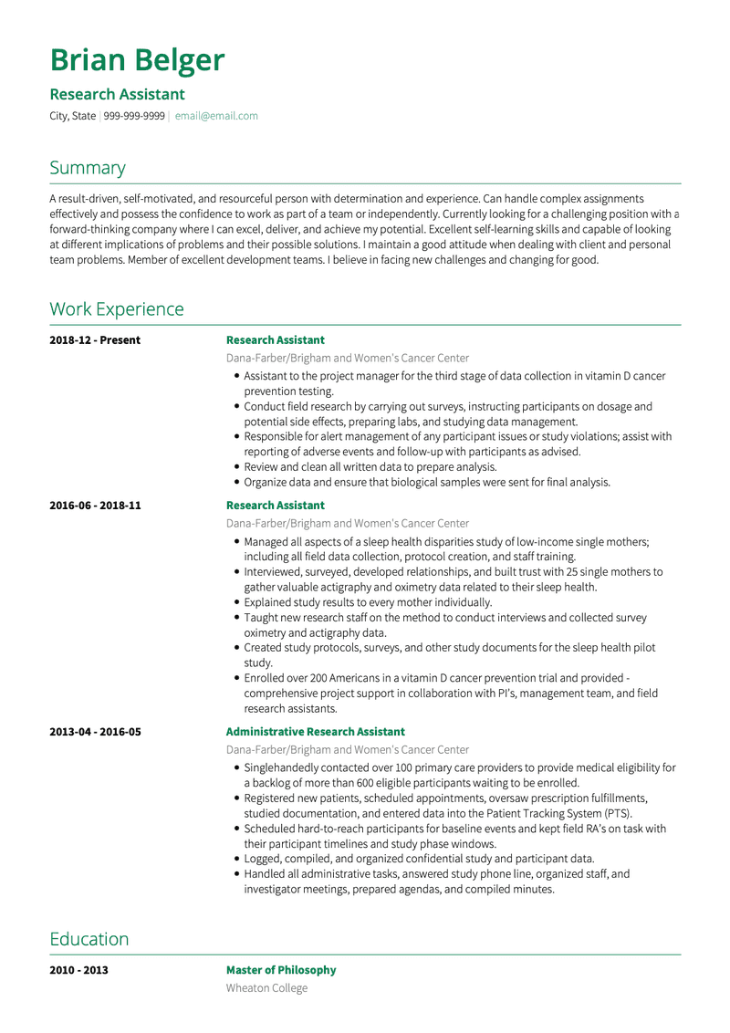 cv format for research assistant