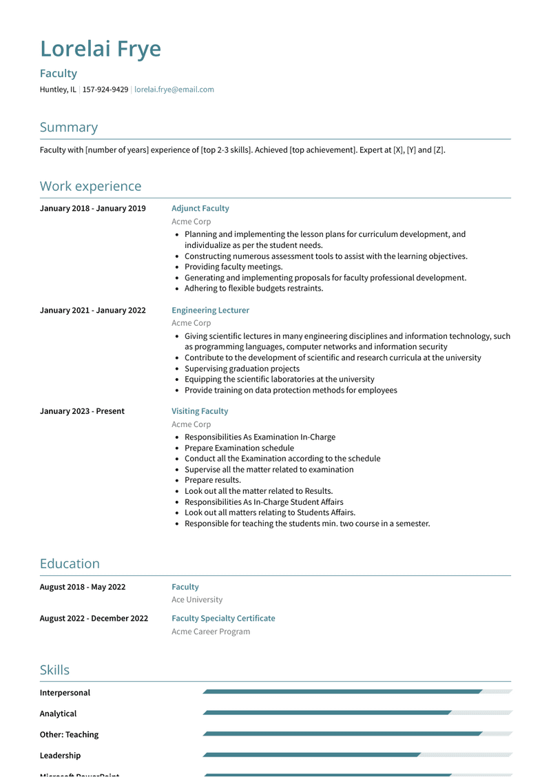 Faculty Resume Sample and Template