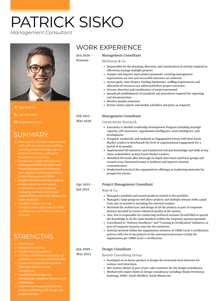 Gallant Template Consulting Resume Example