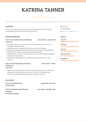 Senior Vice President Sales Resume Sample and Template