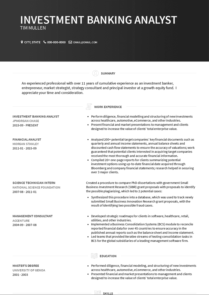 Investment Banking Resume Samples And Templates Visualcv