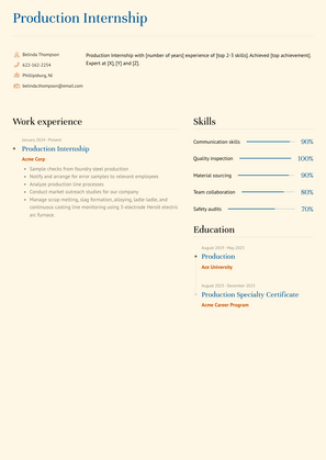 Production Internship Resume Sample and Template