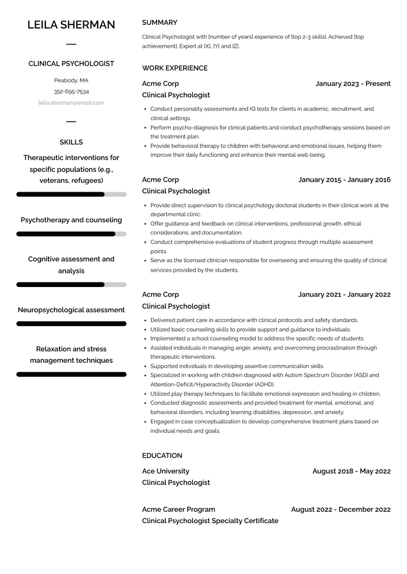 Clinical Psychologist Resume Sample and Template