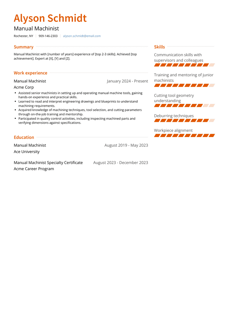 Manual Machinist Resume Sample and Template