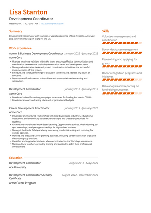 Development Coordinator Resume Sample and Template