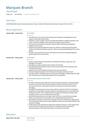 Chief Of Staff Resume Sample and Template