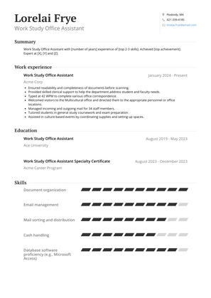 Work Study Office Assistant Resume Sample and Template