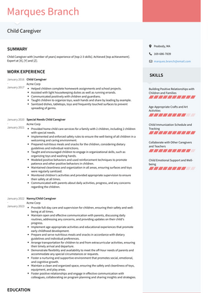 Child Caregiver Resume Sample and Template