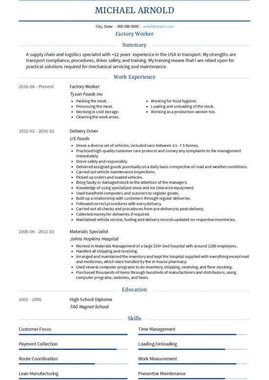 Factory Worker Resume Objective Examples