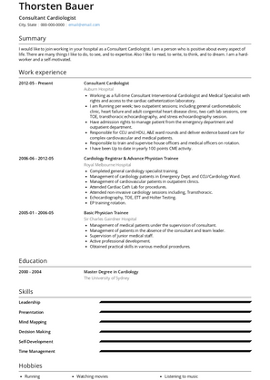 Consultant Cardiologist Resume Sample and Template
