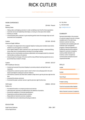 Customer Service/Cashier Resume Sample and Template