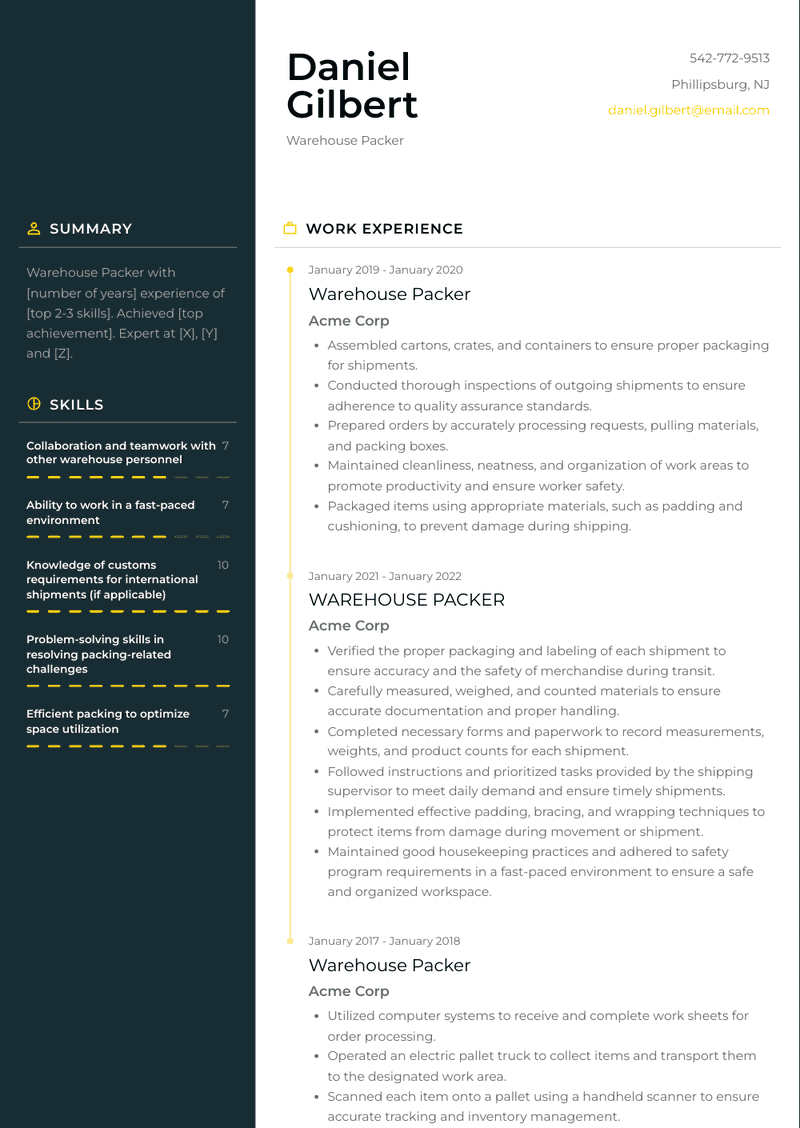 Warehouse Packer Resume Sample and Template