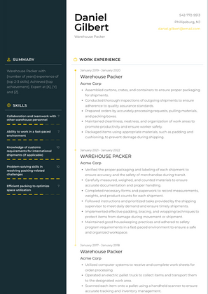 Warehouse Packer Resume Sample and Template