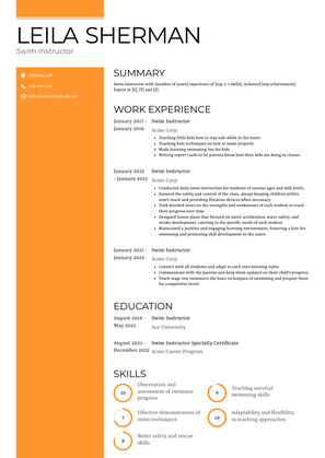 Swim Instructor Resume Sample and Template